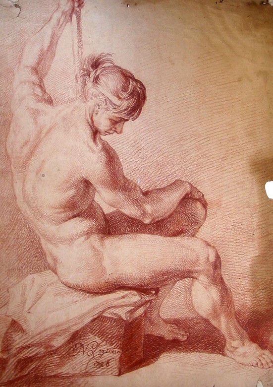 Studie van een zittend naakt